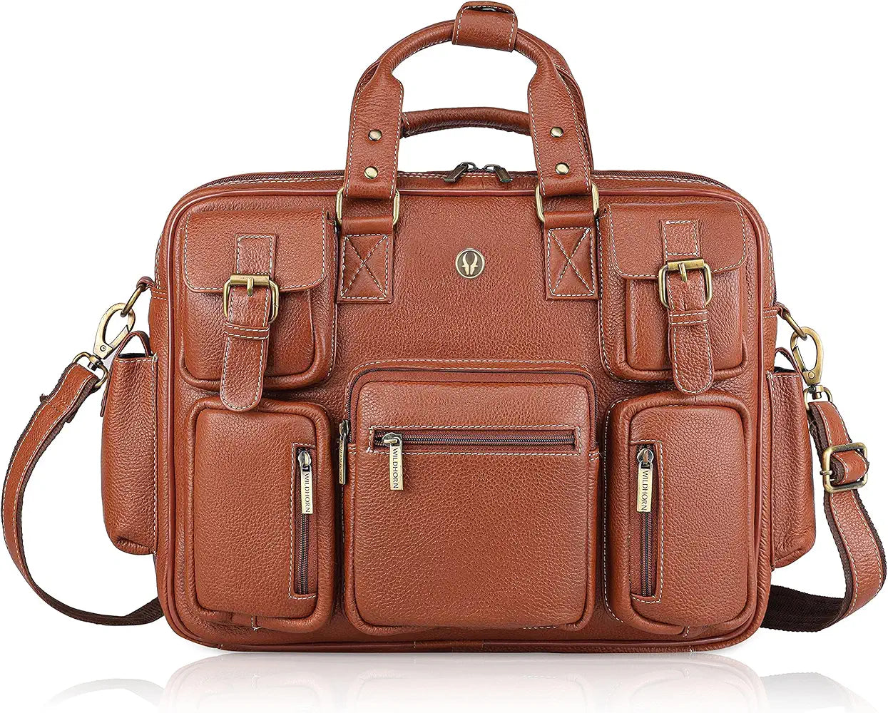 WildHorn Leather Laptop Bag for Men/Office Bag for Men | Fits Upto 15.6 Inch Laptop/MacBook | Laptop Messenger Bag/Leather Bag for Men I Dimension : L-16 inch W-4 inch H-13 inch