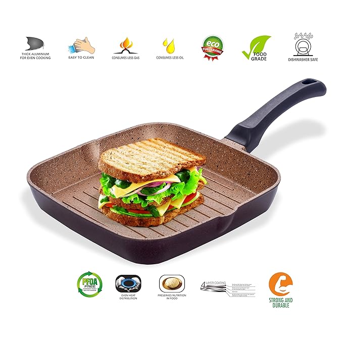 Sumeet Non Stick Aluminium Grill Pan, Sandwich Pan 25 X 26 CM L X W