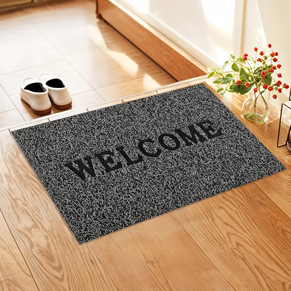 Kuber Industries Anti-Slip Welcome Print Grass Door Mats for Home Grass Cut Grey Colour