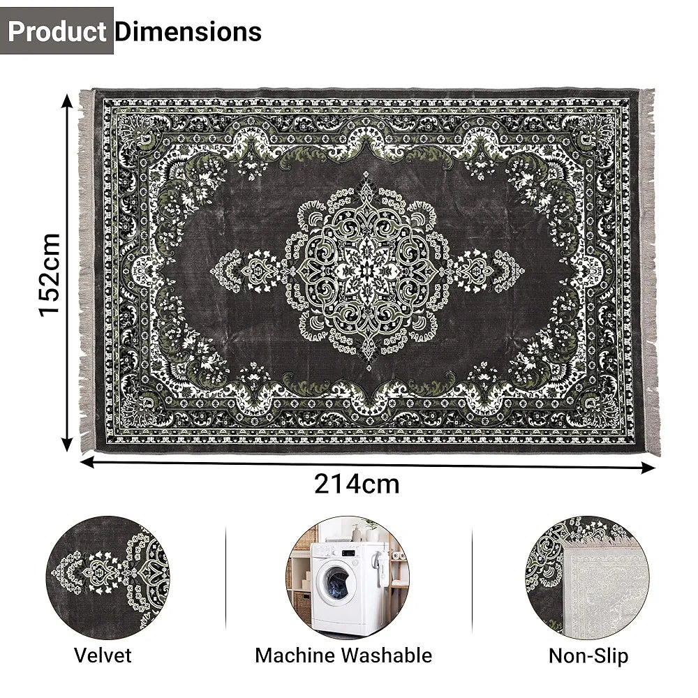 Kuber Industries 5x7 Feet Carpets Premium for Living Room Machine Washable Bedside Floor Grey & Green