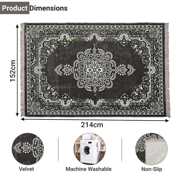 Kuber Industries 5x7 Feet Carpets Premium for Living Room Machine Washable Bedside Floor Grey & Green