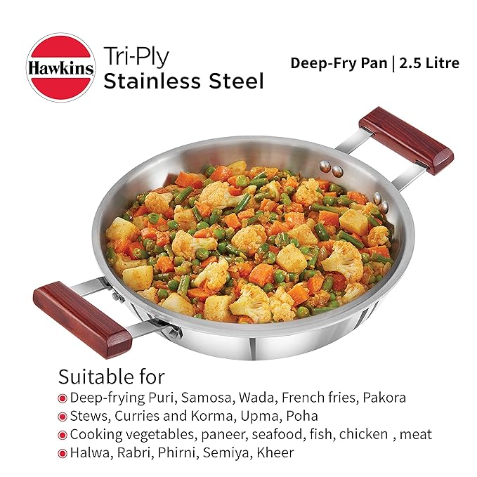 Hawkins 2.5 Litre Deep Fry Pan Triply Stainless Steel Kadai