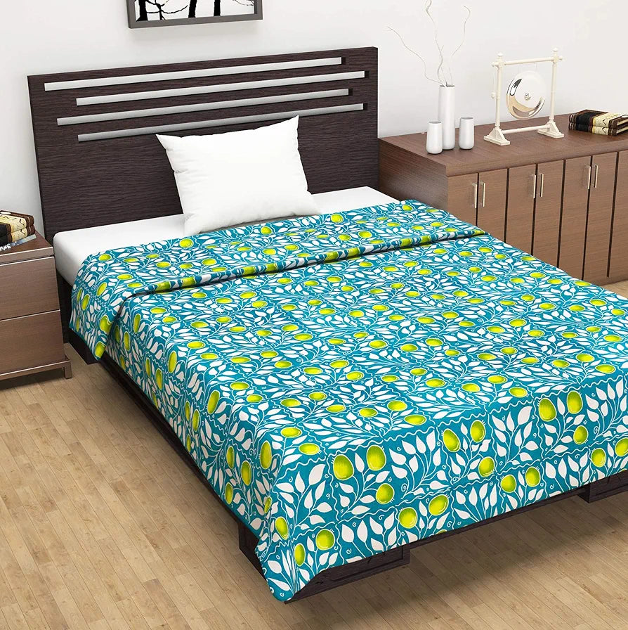Divine Casa Glace Cotton 120 GSM Reversible Lightweight Printed Single Bed AC Dohar Blanket Quilt Colour Turquoise and Green TC - 120