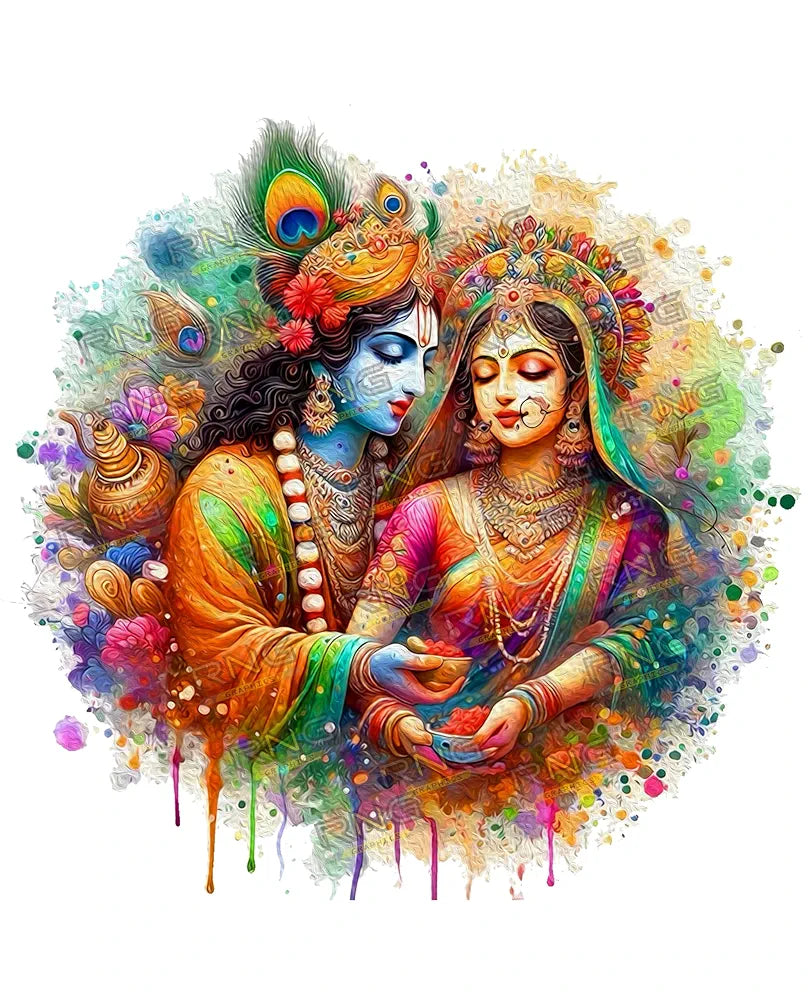 Rng Graphics Pvc Vinyl Krishna Wall Sticker Radha Krishna Wall Stickers Multicolor 48cm X 48cm DW-136L