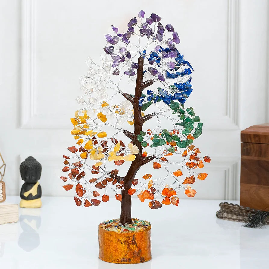 Zaicus Seven Chakra Gemstone Tree Crystal Tree of Life Feng Shui 10-12 Inch Silver Wire