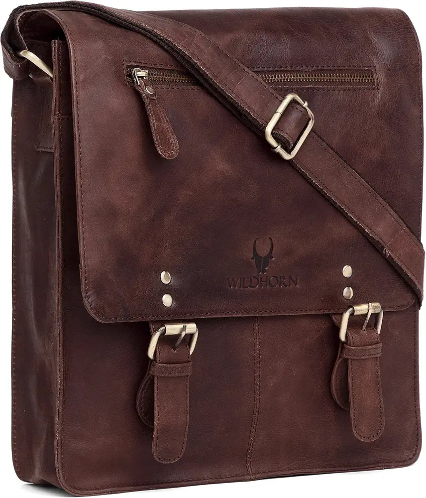 WildHorn Leather 11.5 inch Messenger Bag for Men I Multipurpose Bag I Office Bag I Travel Bag with Adjustable Strap DIMENTION : L-11.5 inch W-3 inch H-13.5 inch