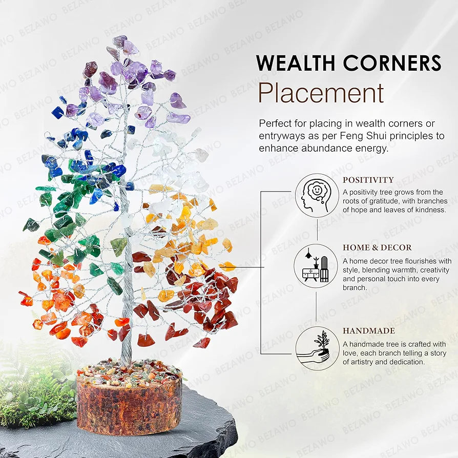 Bezavo Seven Chakra Crystal Tree Silver Wire