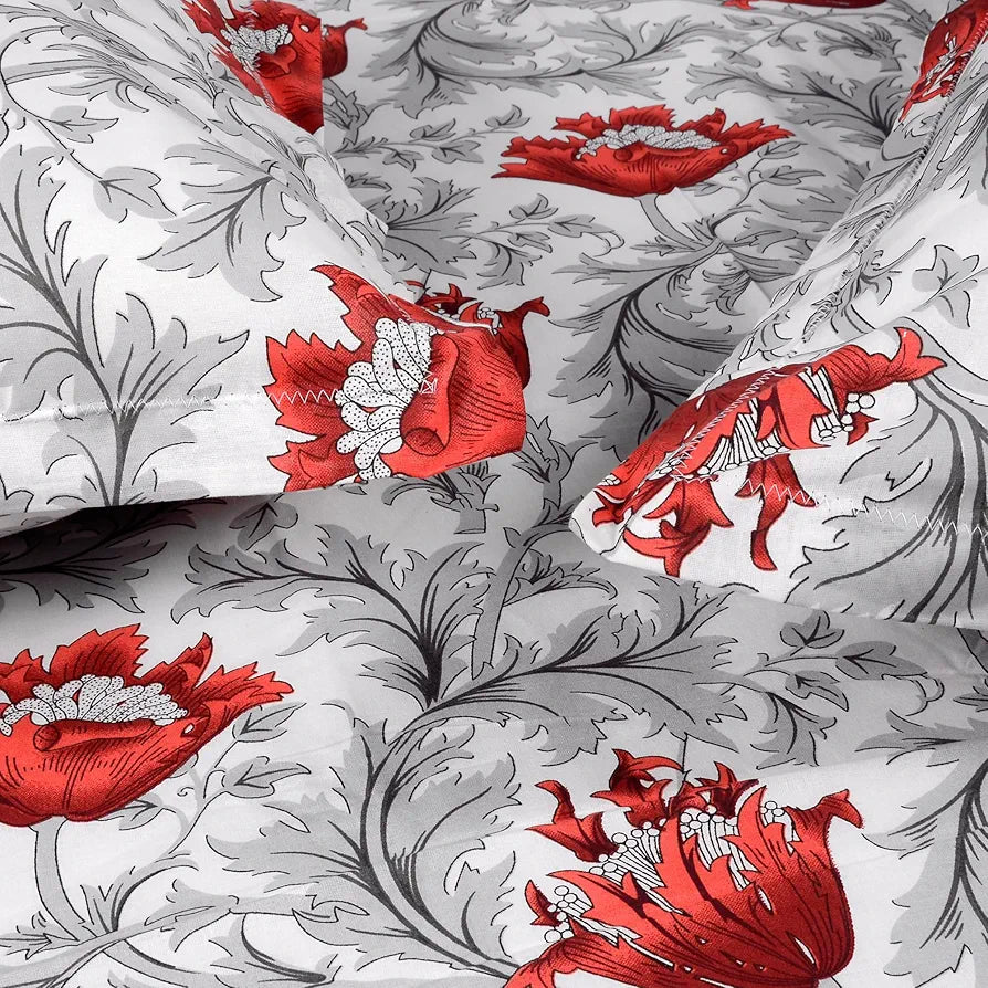 Divine Casa 144 TC 100% Cotton Bedsheet for Single Bed with 1 Pillow Cover Scarlet Colour Grey