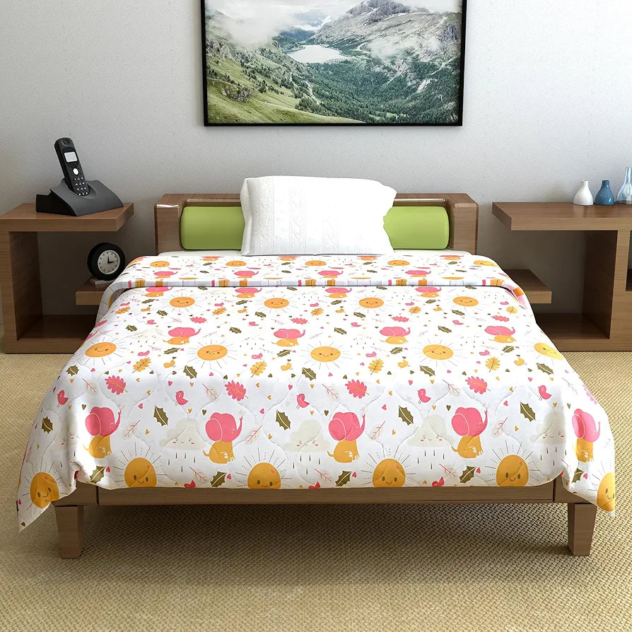 Divine Casa 120 GSM Cotton Single Bed Comforter Soft & Lightweight Reversible All-Season Blanket Colour Marlin White