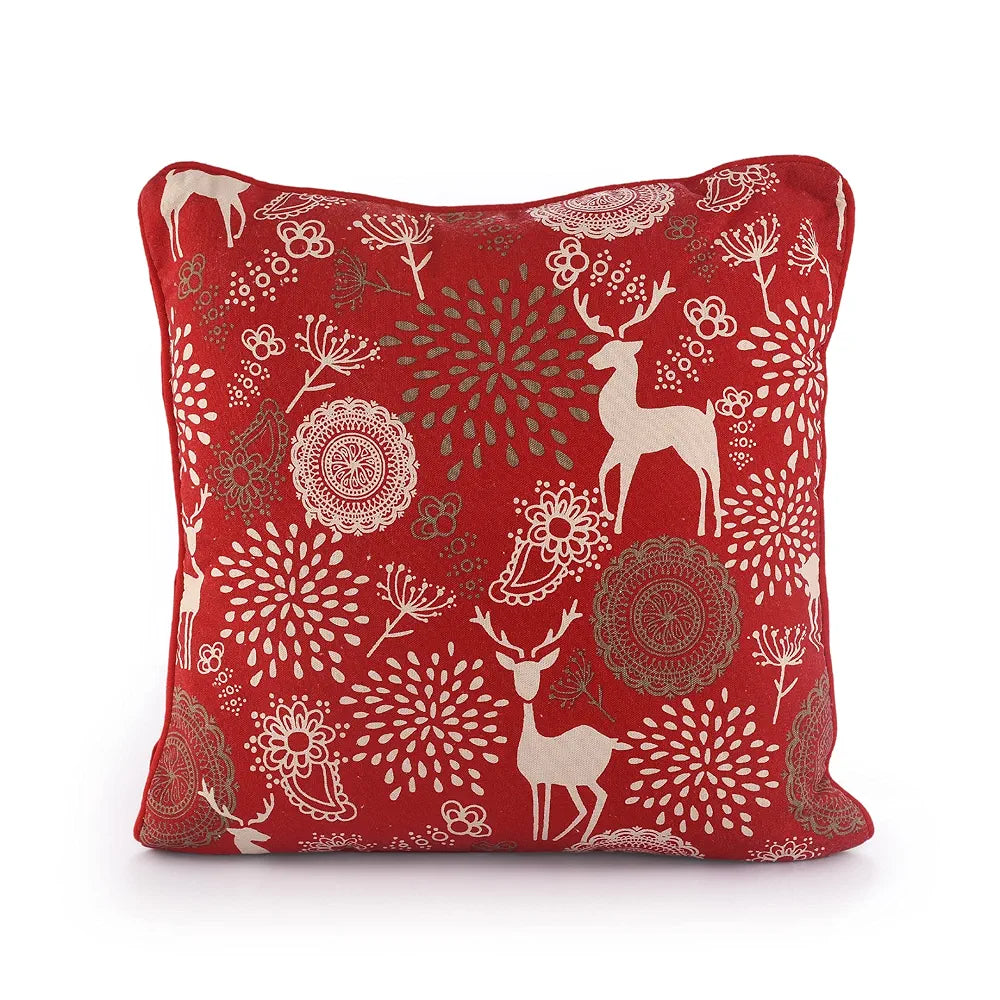 Sashaa World Reindeer Print Cushion Cover Pillow Cover For Living Room Colour Red