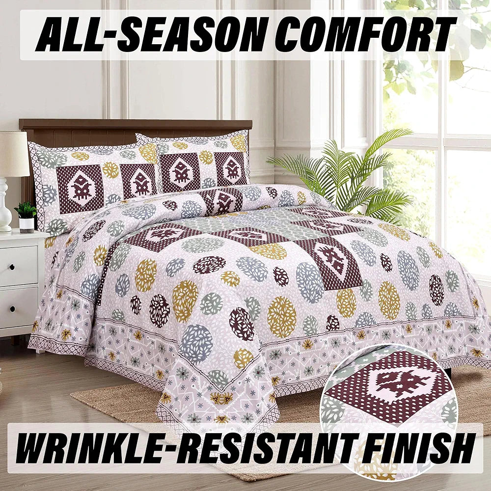 Kuber Industries Double Bedsheet with 2 Pillow Covers 186 TC Premium Cotton Arabic Beauty Gola Purple