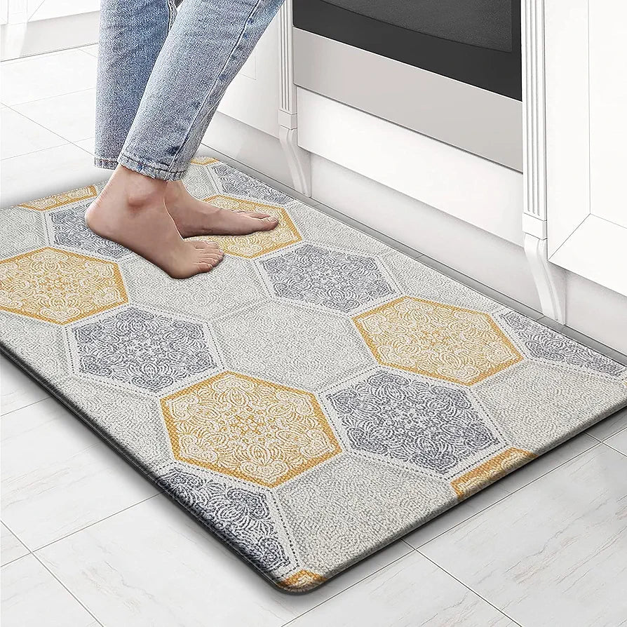 Luxe Home Columbo Anti-Fatigue Kitchen Mat Non-Slip Cushioned Comfort Mat Hexagonal Tile Pattern Standing Desk Mat Colour Honeycomb