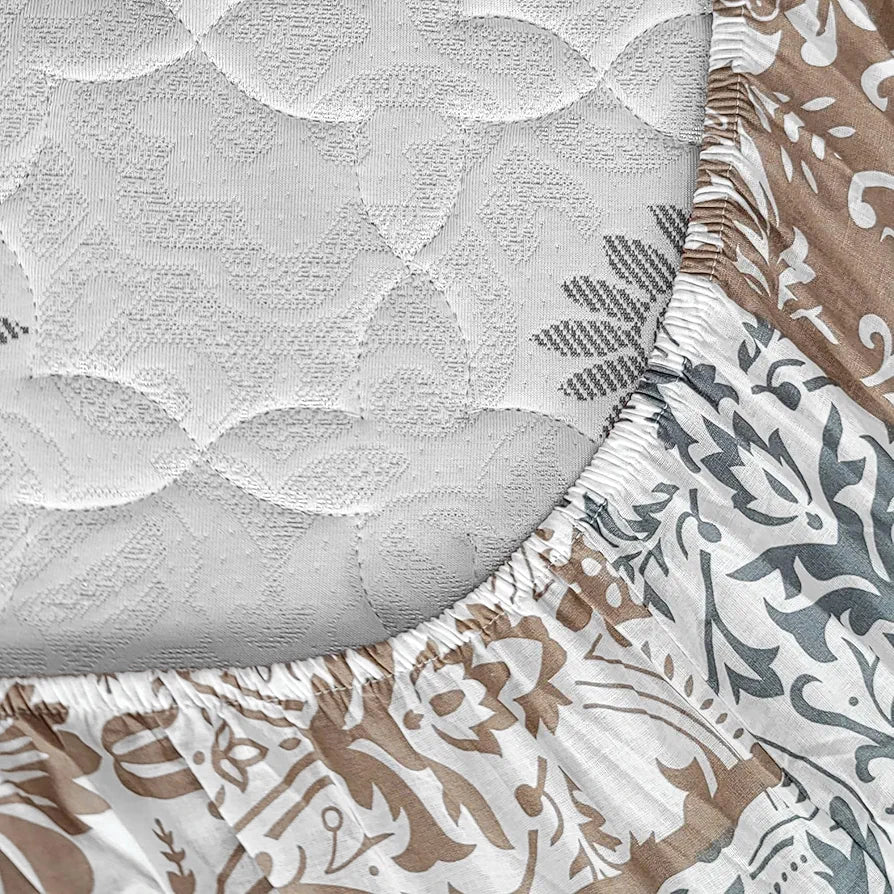 Divine Casa 144 TC 100% Cotton Floral Grey Breathable Bedsheet Double Size Bed Cotton Elastic Fitted Colour Air Blue