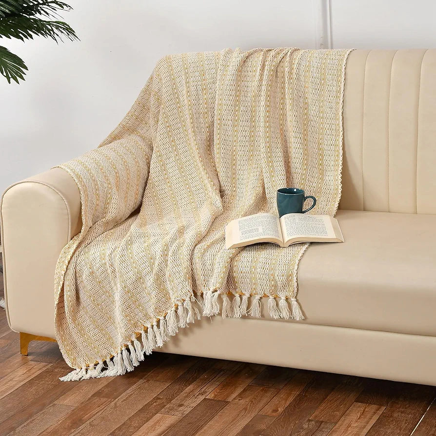 Sashaa World Striped Super Soft & Breathable Throw Blanket Colour Yellow