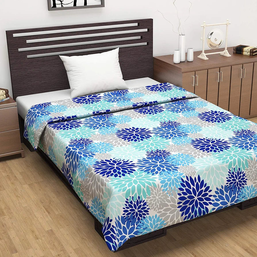 Divine Casa 120 GSM Cloudy Super Soft Brushed Cotton 2 Layer Breathable Single Dohar AC Blanket TC - 120 Colour Navy Blue and Blue