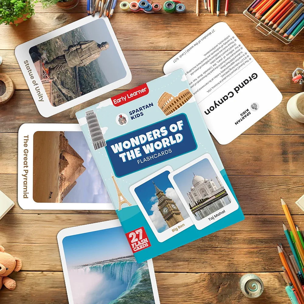 SPARTAN KIDS Wonders of The World Creative_Thinking Flash Cards for Kids | 27 Early Learning Flash Cards Easy & Fun Way of Learning 1 Year to 6 Years Babies
