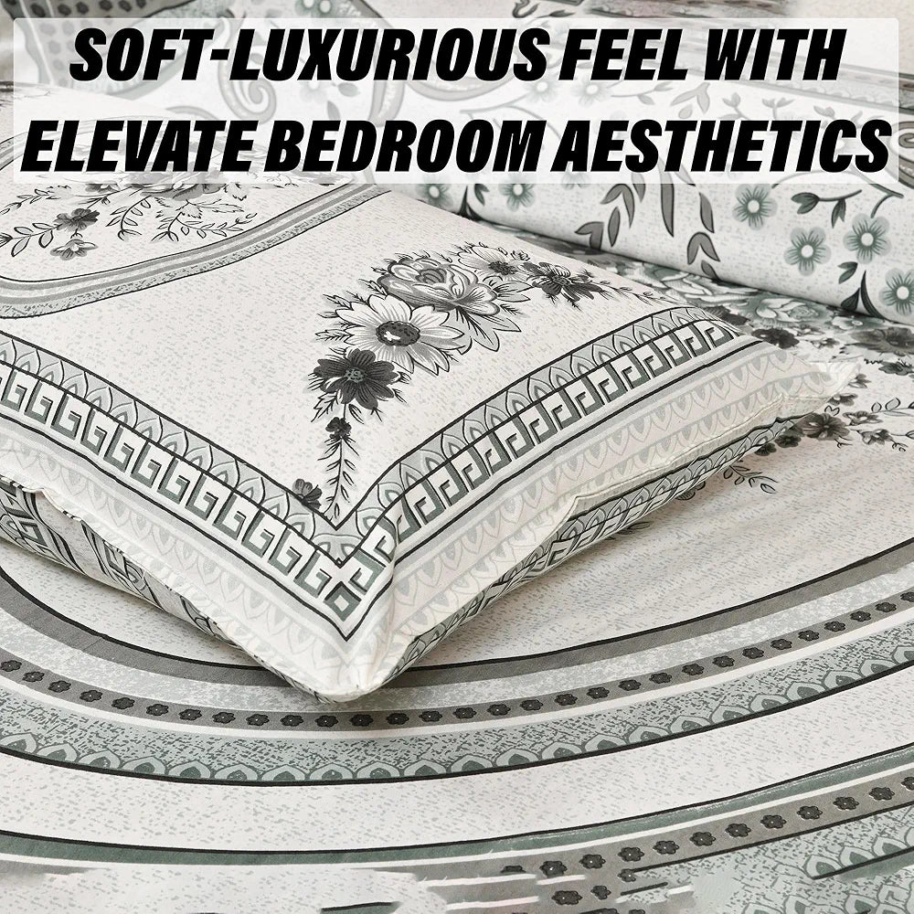 Kuber Industries Double Bedsheet with 2 Pillow Covers 160 TC Premium Cotton Kaleen Flower Green