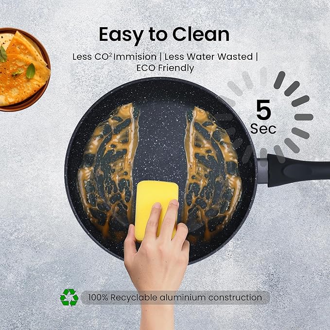 Solara Non Stick Frying Pan 24 Cm, Induction & Gas Fry Pan, Frying Pan Non Stick, Dishwasher Safe Frying Pan | Black