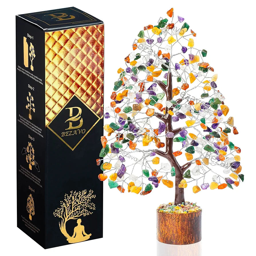 Bezavo Mix Chakra Crystal Tree Silver Wire