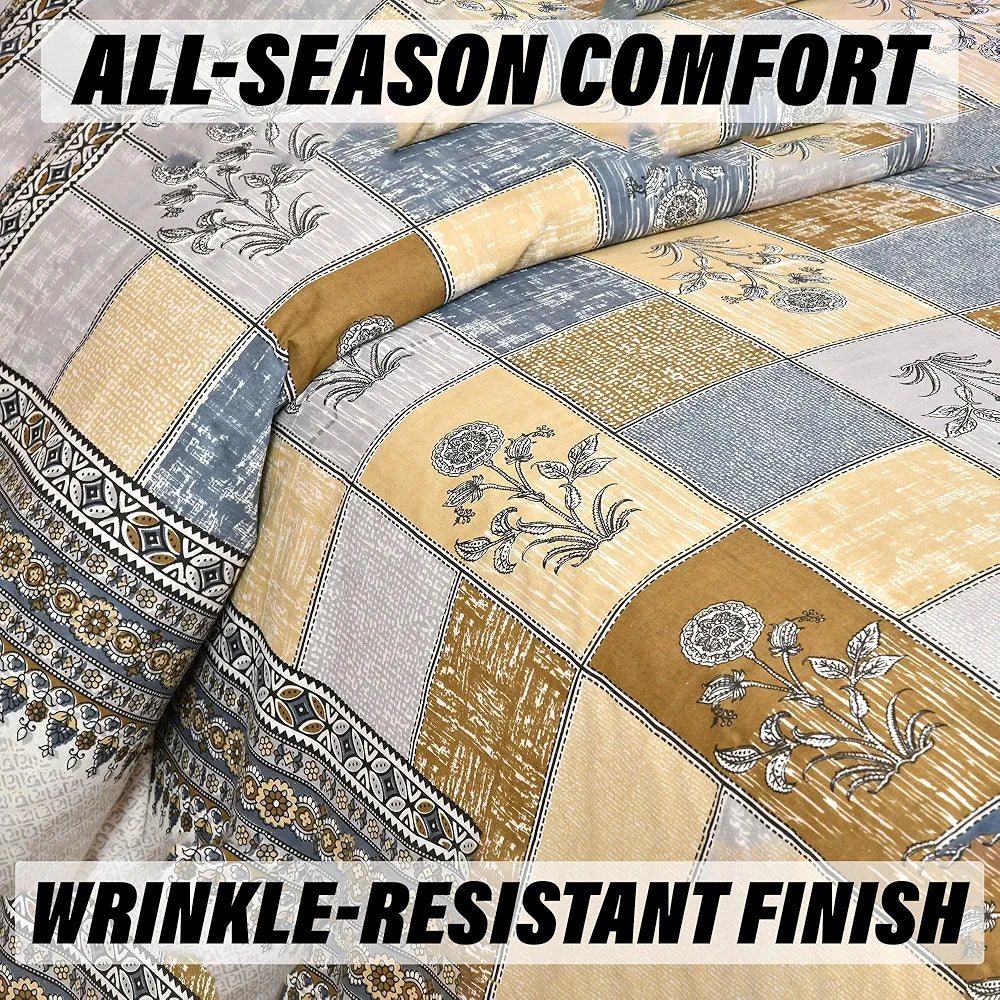 Kuber Industries Double Bedsheet with 2 Pillow Covers 160 TC Premium Cotton Gray & Yellow