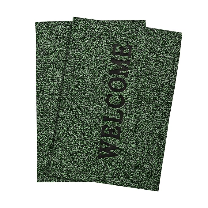 Kuber Industries Anti-Slip Welcome Print Grass Door Mats for Home Green