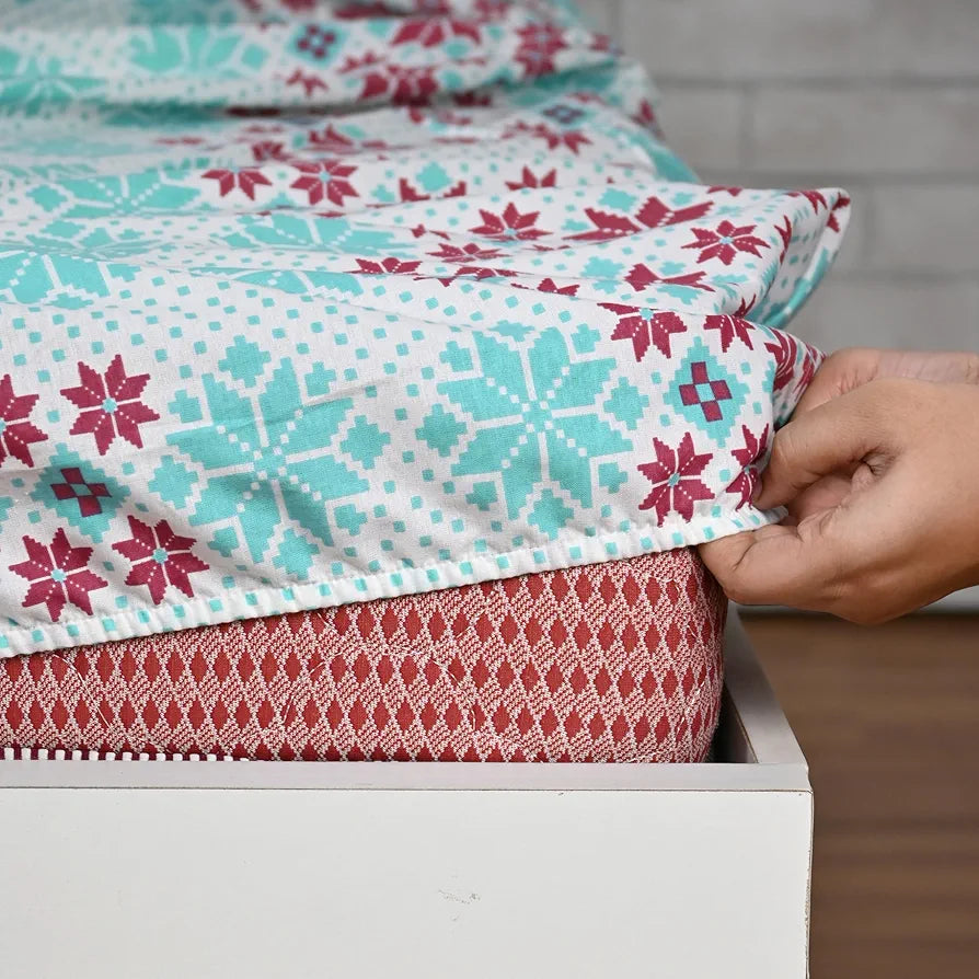 Divine Casa Poly Cotton Double Fitted Elastic Bedsheet with Elastic Corners for Double BedRose Colour Violet