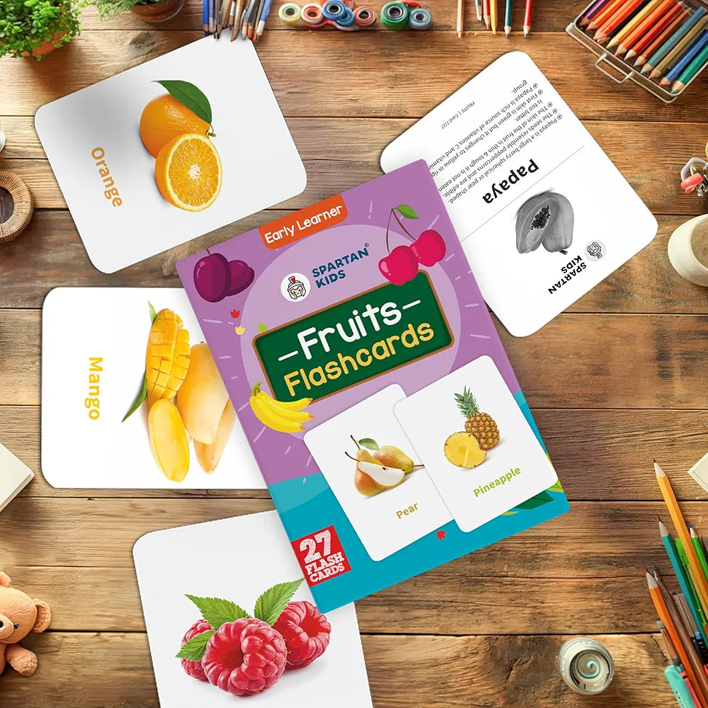 SPARTAN KIDS Fruits Flash Cards for Kids | 27 Early Learning Flash Cards Easy & Fun Way of Learning 1 Year to 6 Years Babies, for Cognitive_Skills