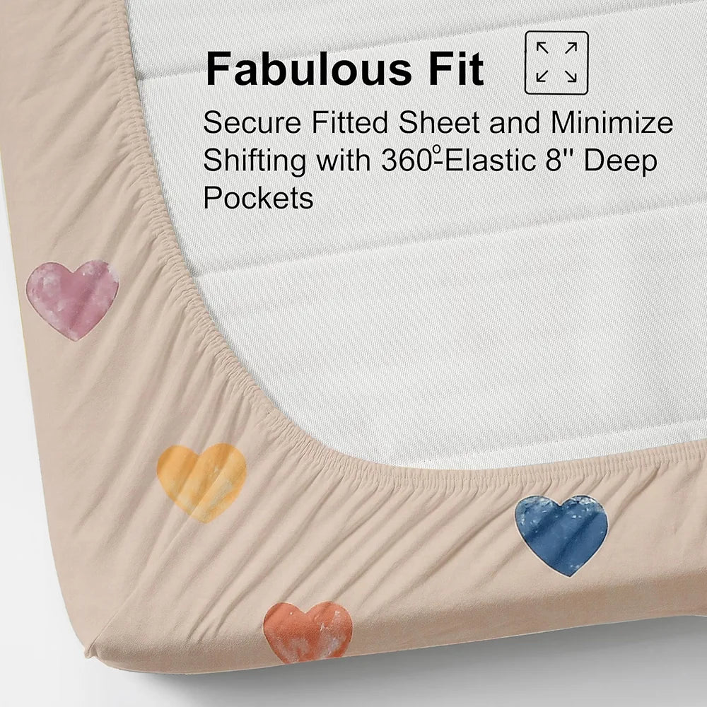 Fresh From Loom Floral Print 240 TC King Size Fitted Bedsheet Set 2 Pillow Covers Heart-Brown