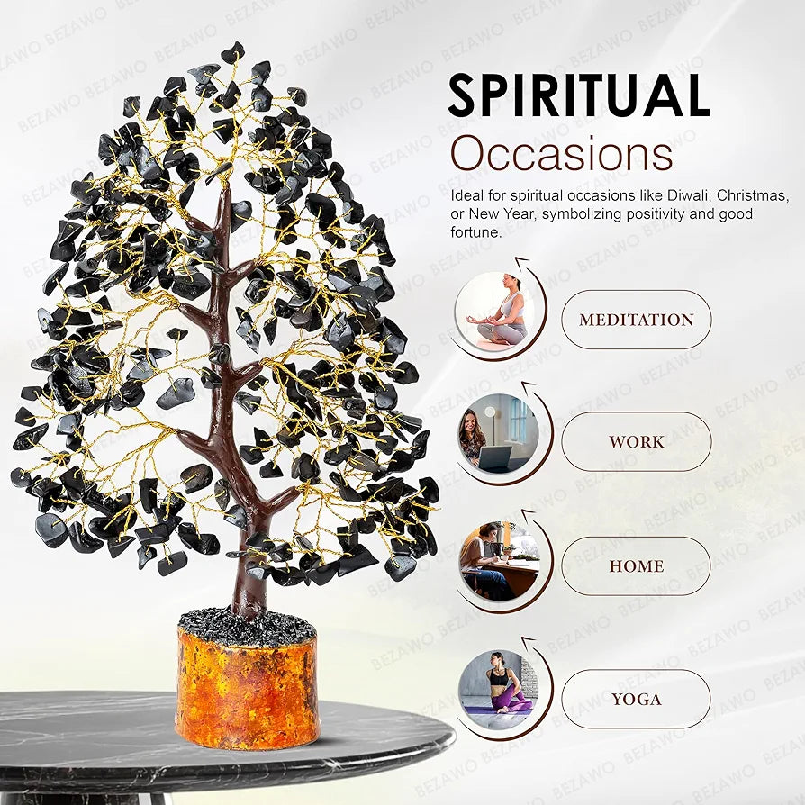 Bezavo Black Tourmaline Crystal Tree for Healing & Prosperity Golden Wire
