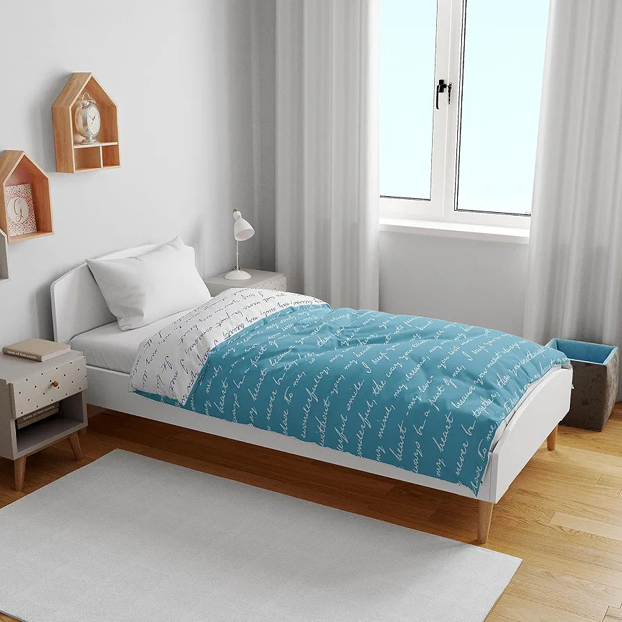 Divine Casa 120 GSM Microfiber Single Kids Dohar Soft & Lightweight Throw Blanket Typography Pattern Colour Blue Topaz