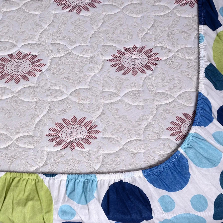 Divine Casa 144 TC 100% Cotton Elastic Fitted Bedsheet for Double Bed with 2 Pillow Covers Colour Blue Bedding