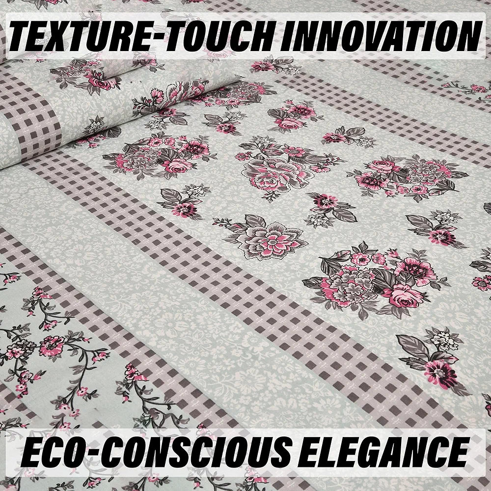 Kuber Industries Double Bedsheet with 2 Pillow Covers 160 TC Premium Cotton Spain Flower Lining Green