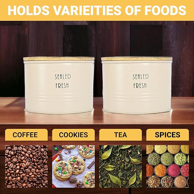 Femora Kitchen Storage Jars Tin Jar With Wooden Lid Air Tight Jar | 300 Ml | Set of 1
