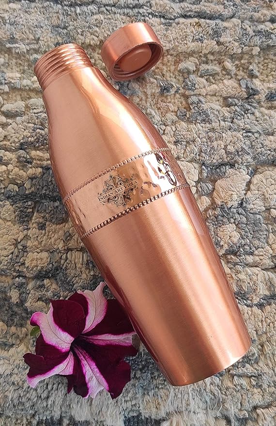 Indian Art Villa Pure Copper Leak Proof Bottle with Half Hammered Design