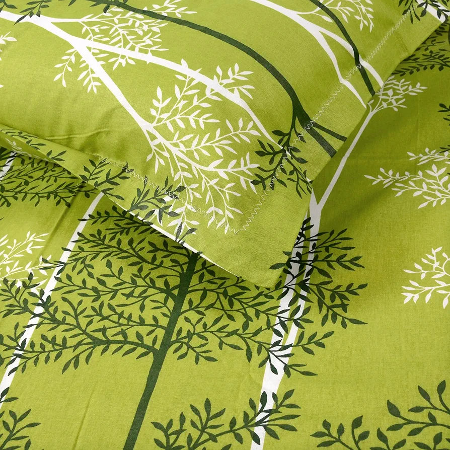 Divine Casa 144 TC 100% Cotton Double Bedsheet with 2 Pillow Covers Floral Pattern Colour Tree Green