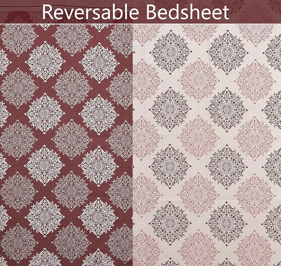 Fresh From Loom Reversible Cotton Floral Single Bed Bedsheet 300 Tc Heavy Bed Sheets With 1 Pillow Cover Maroon