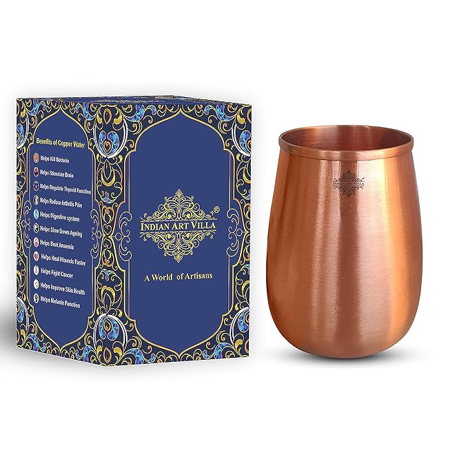 Indian Art Villa Pure Copper Lacqure Coted Round Shaped Glass - 85 gms