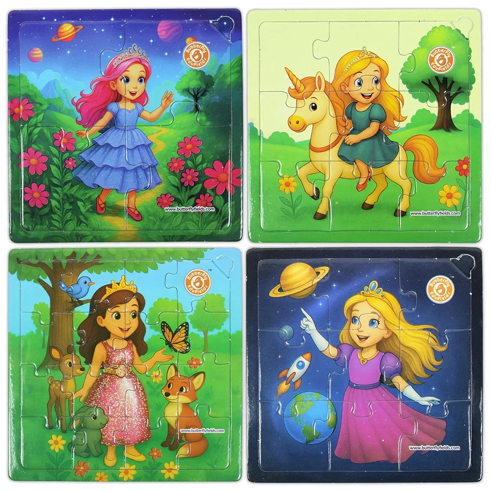 Butterfly EduFields 4-in-1 Princess ‍ & Unicorn Jigsaw Puzzles for Girls | 38 Pcs Puzzle Toy for Kids Age 3 4 5 6 7 Years | Preschool Learning with Coloring Sheets | Birthday Gift for Girls