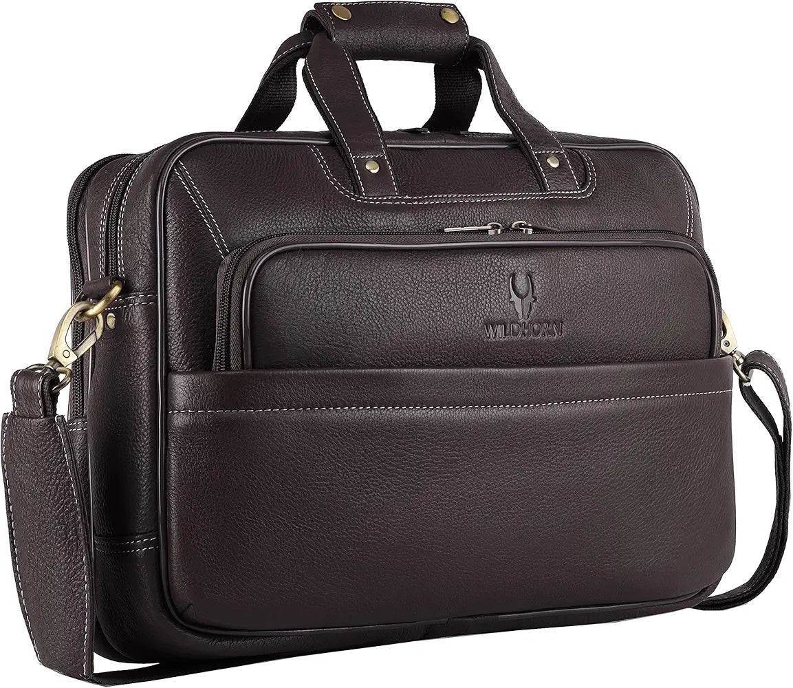 WildHorn Classic Leather 16 inch Laptop Messenger Bag for Men I Office Bags I Travel Bags I Carry Handles with Adjustable Strap 