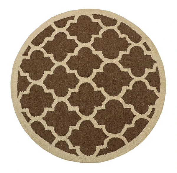 The Home Talk Tufted Round Wool Carpet for Living Room Bed Room Hall 4 Feet Diameter Brown Quatrefoil