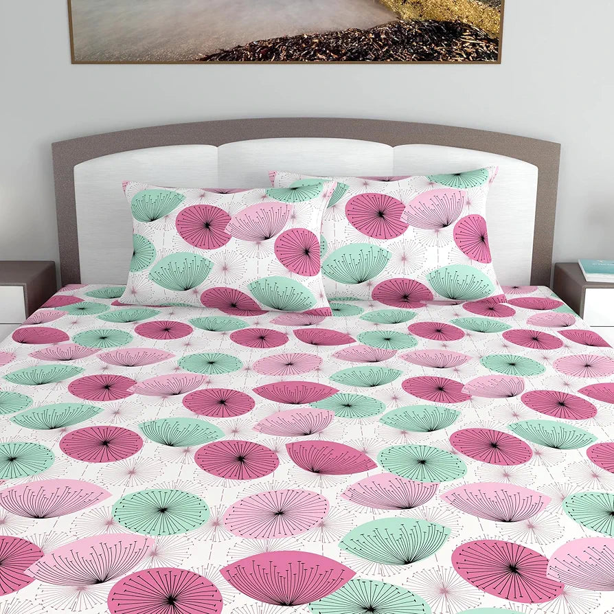 Divine Casa 144 TC 100% Cotton King Bedsheet with 2 Pillow Covers Floral Pattern Colour Dusty Pink