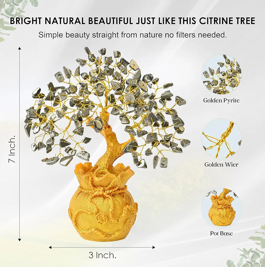 Zaicus Pyrite Crystal Tree for Wealth & Prosperity Feng Shui Money Tree with Golden Pot