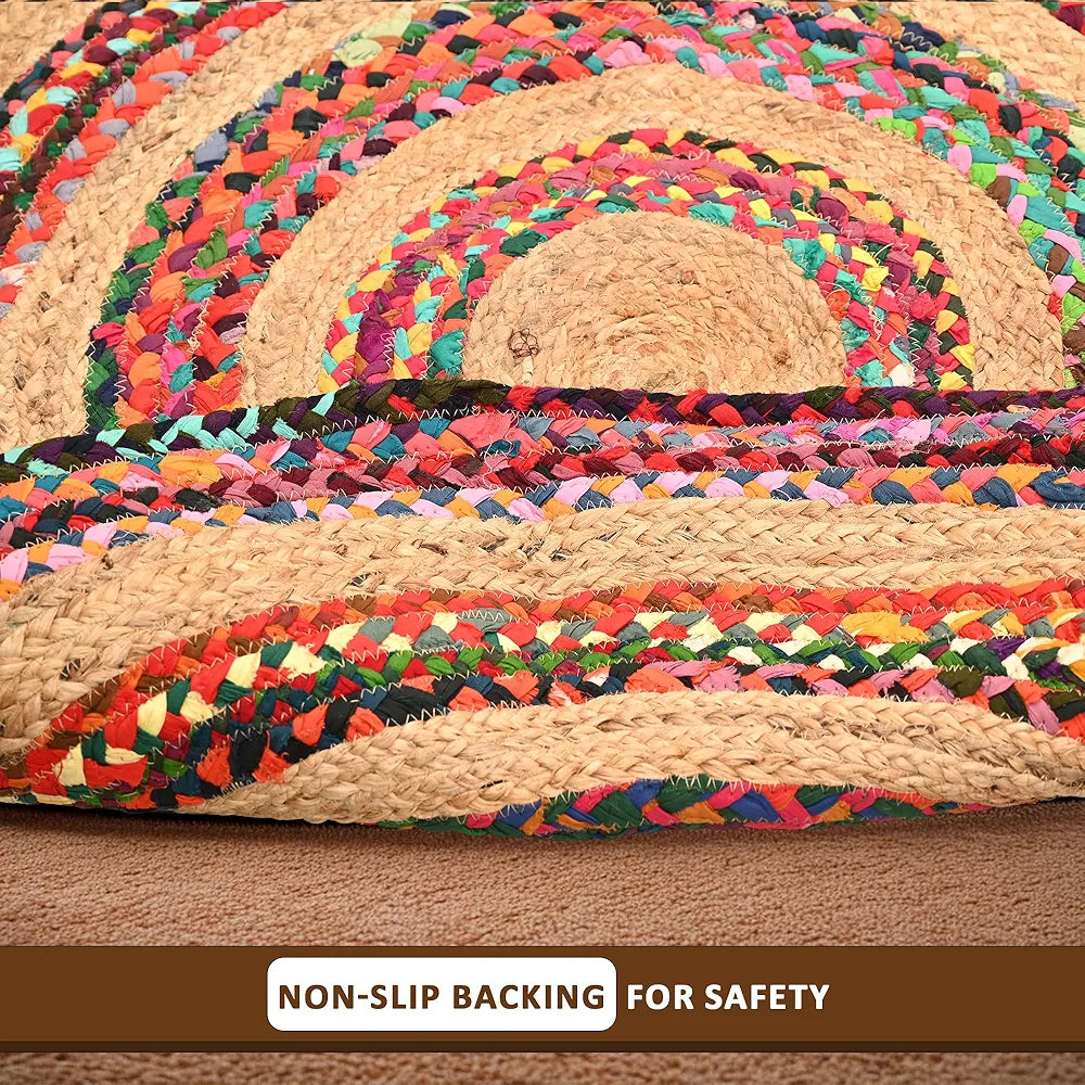 Kuber Industries Satranji Round Jute Rug & Carpet for Home & Bedroom Stripes Pink