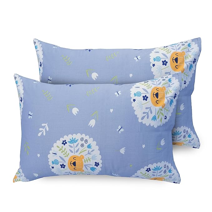 Huesland by Ahmedabad Cotton 186 TC Kids Bedsheet King Size Cotton with 2 Pillow Covers | Powder Blue & White