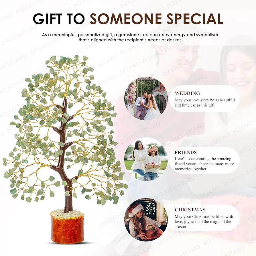 Bezavo Green Jade Crystal Tree Golden Wire