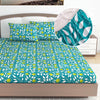 Divine Casa 144 TC Floral Blue 100% Elastic Fitted Printed King Size Double Bed Bedsheet with 2 Pillow Cover for Bedroom Colour Tile Blue