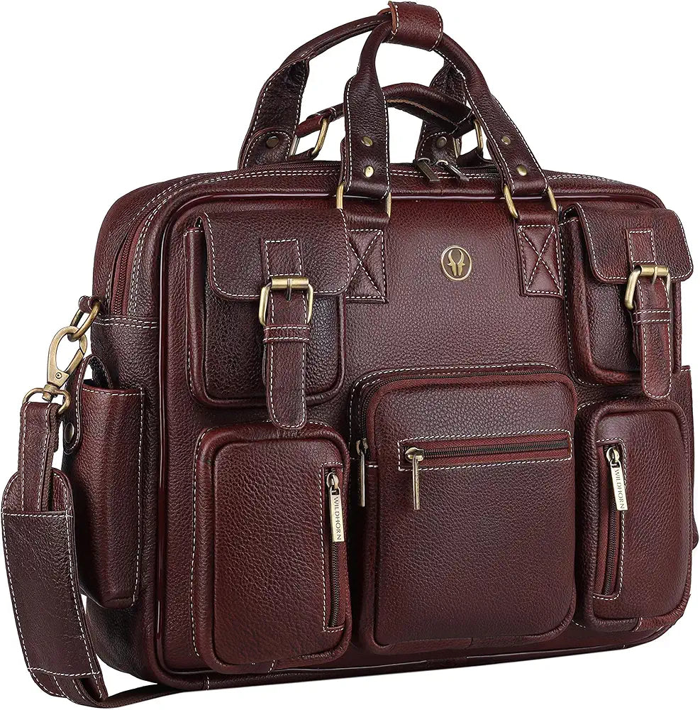 WildHorn Leather Laptop Bag for Men/Office Bag for Men | Fits Upto 15.6 Inch Laptop/MacBook | Laptop Messenger Bag/Leather Bag for Men I Dimension : L-16 inch W-4 inch H-13 inch