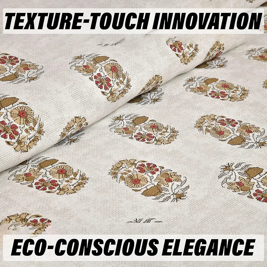 Kuber Industries Double Bedsheet with 2 Pillow Covers 160 TC Premium Cotton Dezier Flower Boota Beige