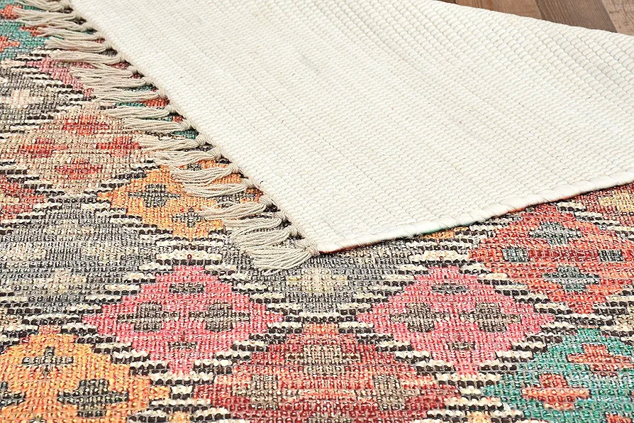 Homadorn Handmade Sustainable Printed Modern Dhurrie/Rugs/Carpet Colour Multicolour