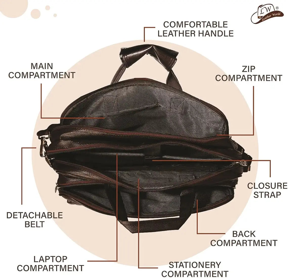 Leather World Synthetic Leather Briefcase 15.6 Inch Dark Brown Laptop Expandable Messenger Shoulder Office Bag with Strap for Men and Women